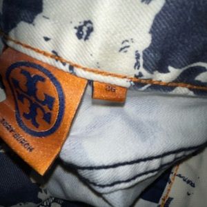 Tory Burch Blue and Beige Flower Printed Jeans